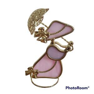 Vintage Stained Glass Table Top Old Fashioned Victorian Woman Figurine Glass Art